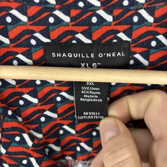 Shaquille O'Neal Shirt Men 3XL Multi Geo Print Short Sleeve Collared Button Up - Picture 2 of 5